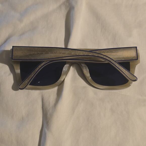 Tory Burch Womens Square Sunglasses Beige Blue Accent Tint‎ With Case